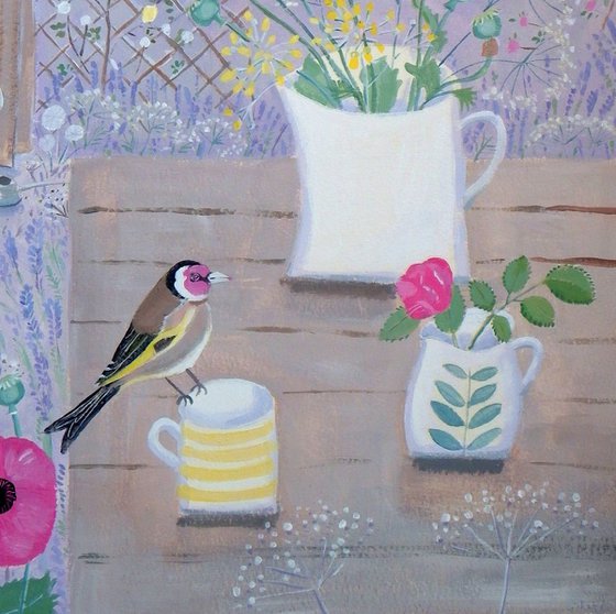 Garden Table with goldfinch