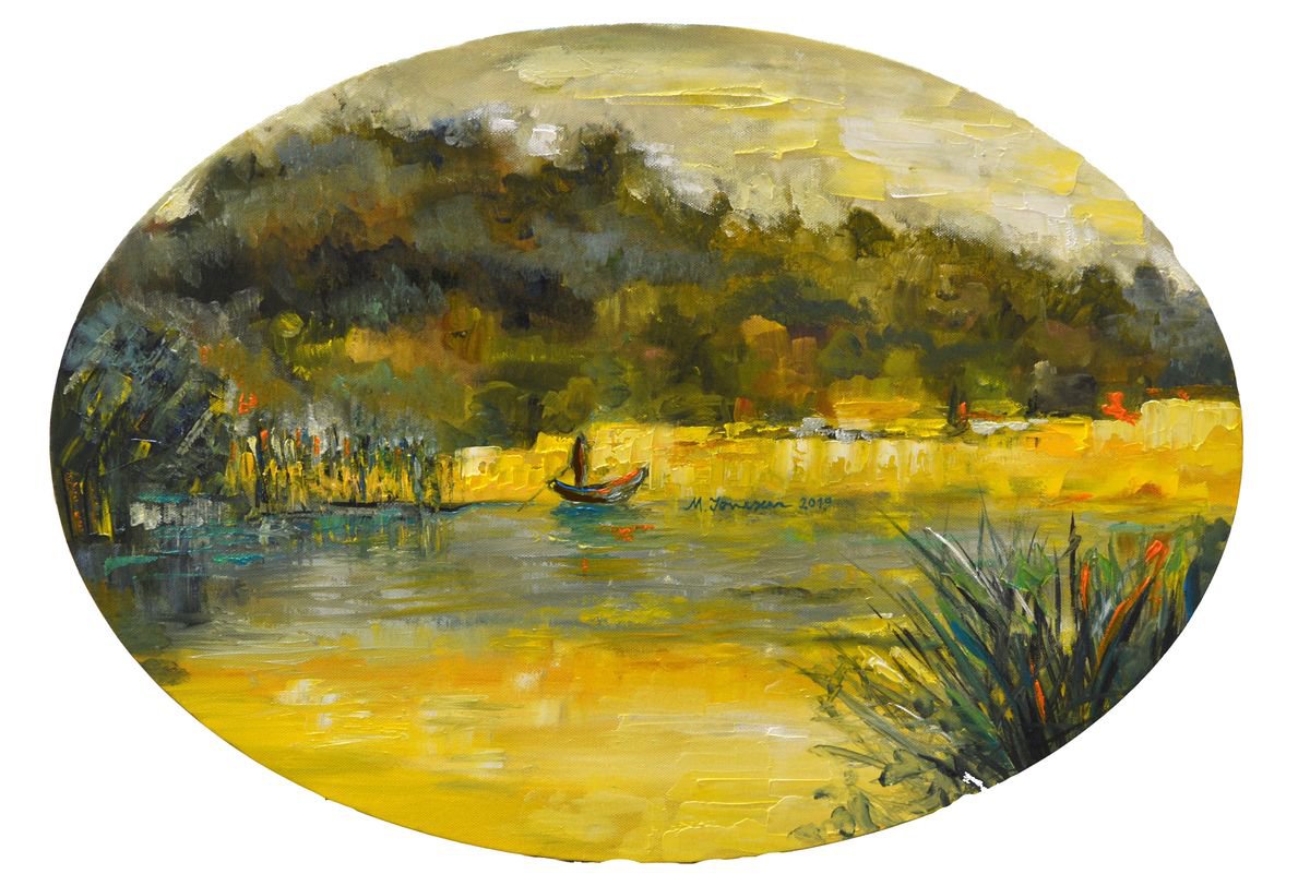 Impressionistic Landscape Oil Painting By Mihaela Ionescu, 26 X 18", "Danube Delta", Original Artwork