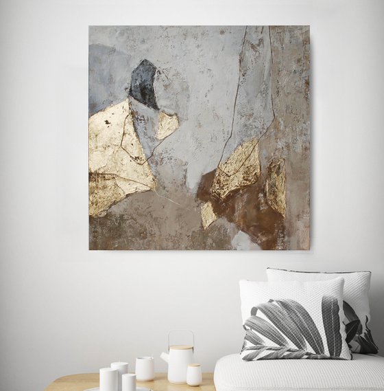 "Amplituda" Abstract beige gold grey art