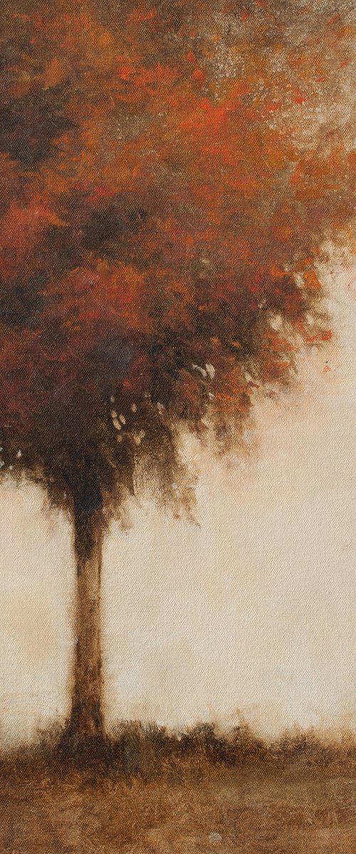 Red Tree 211026, Tonal red tree painting by Don Bishop
