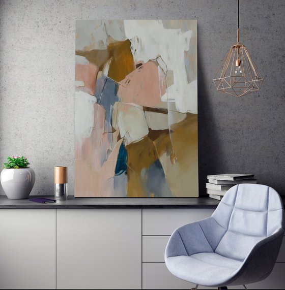 "Melody 5" Abstract pink brown acrylic art