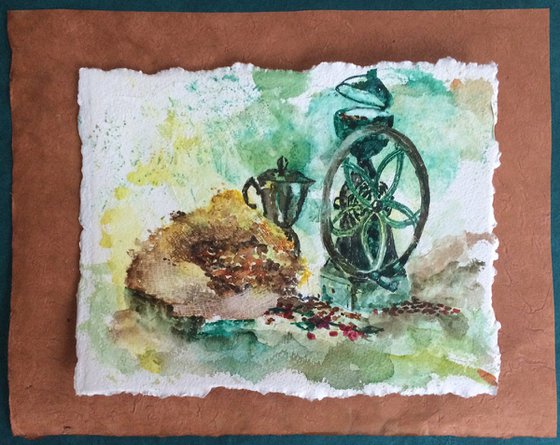 Vintage Coffee Grinder Original Watercolor Matted and Gorgeously Framed
