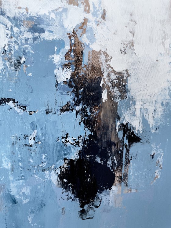 BLUE DAY - 70 x 70 CM - ABSTRACT PAINTING ON CANVAS * BLUE* WHITE * BLACK