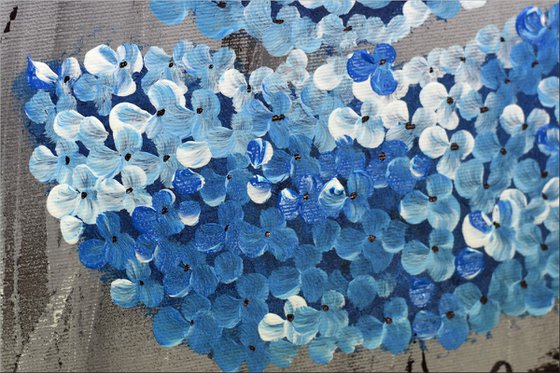 Blue Hydrangea - Abstract acrylic painting, Abstract Flowers