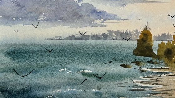 Etude Seascape with seagulls