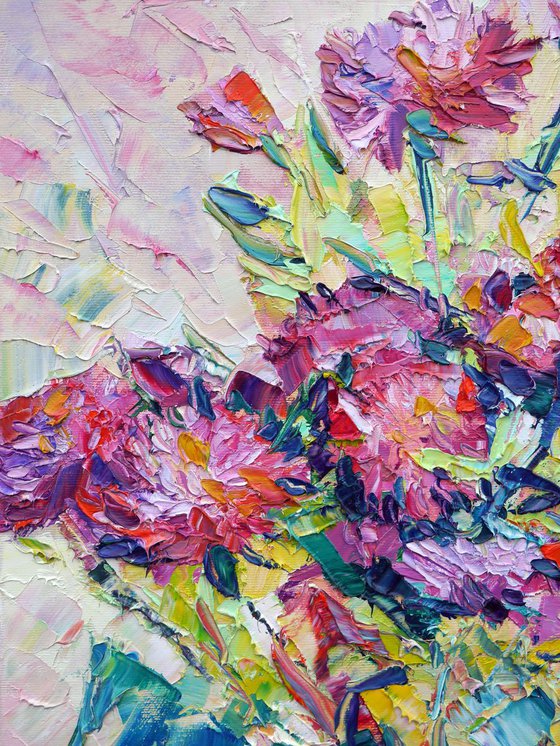 Violet chrysanthemums (palette knife) , original oil painting