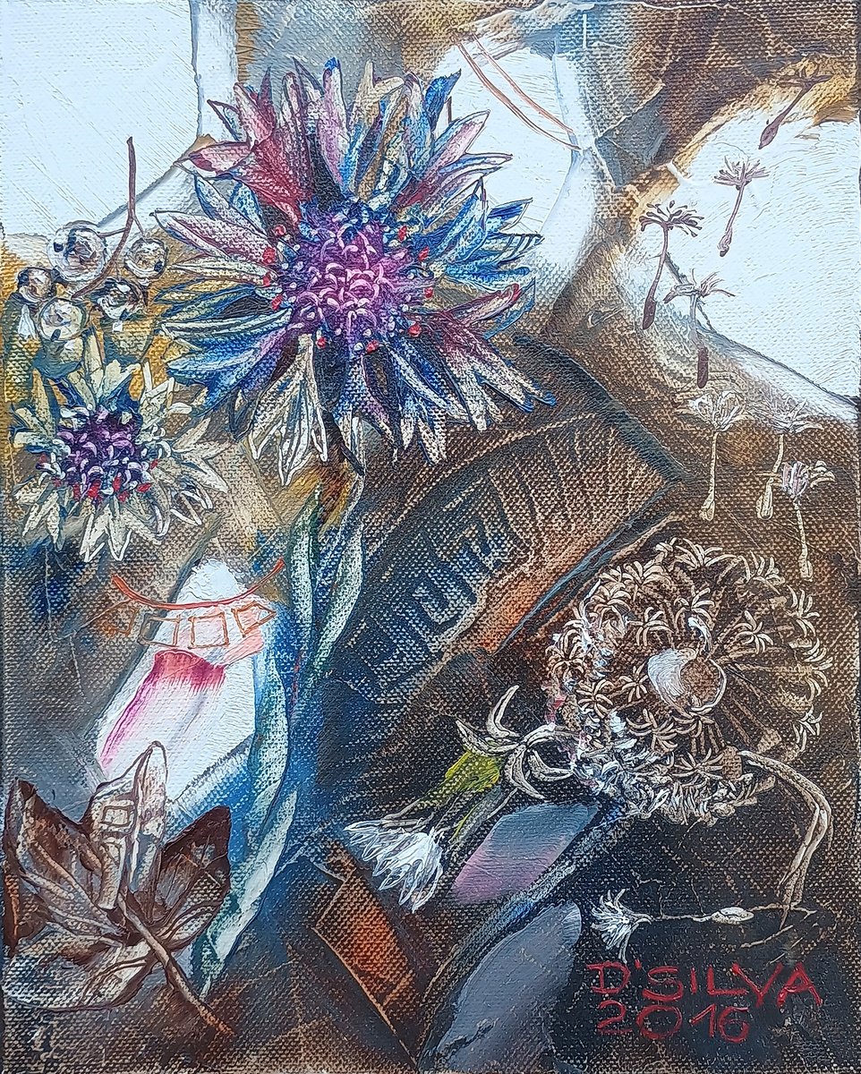 Cornflower And Dandelion By Silvija Drebickaite, 8 X 10, Artwork For Sale On Artfinder