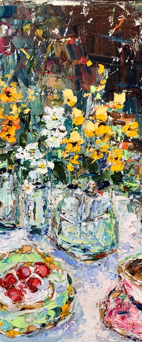 Still life in a blooming garden by Vilma Gataveckienė