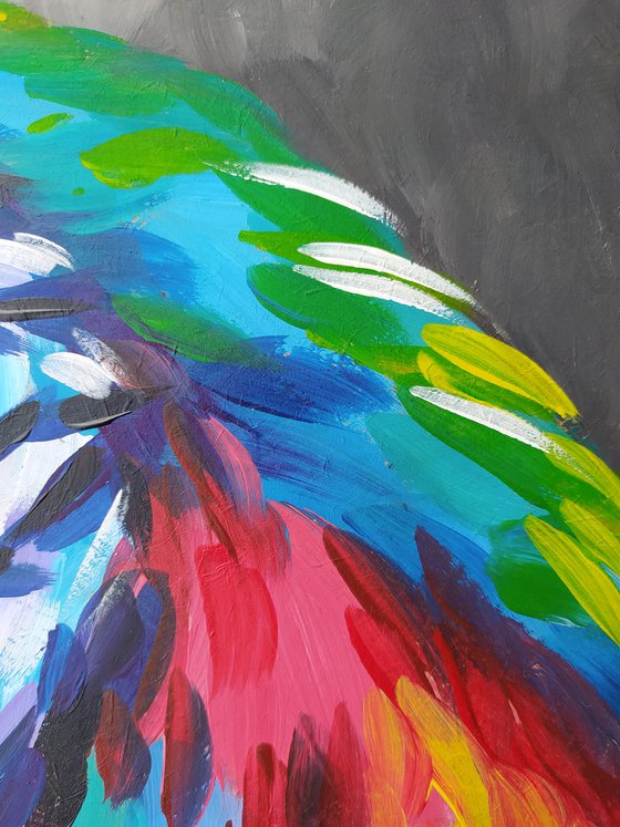 Love - parrots acrylic painting, parrots in love, bird, parrots, gift, parrots art, art bird, animals painting