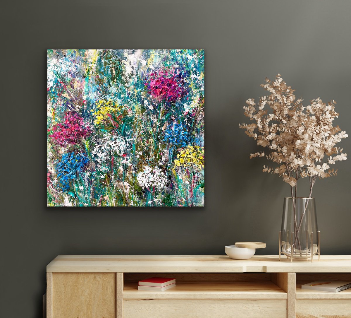 Impressionistic Abstract Acrylic Painting By Pooja Verma, 16 X 16", Arrival Of Spring, Original Artwork