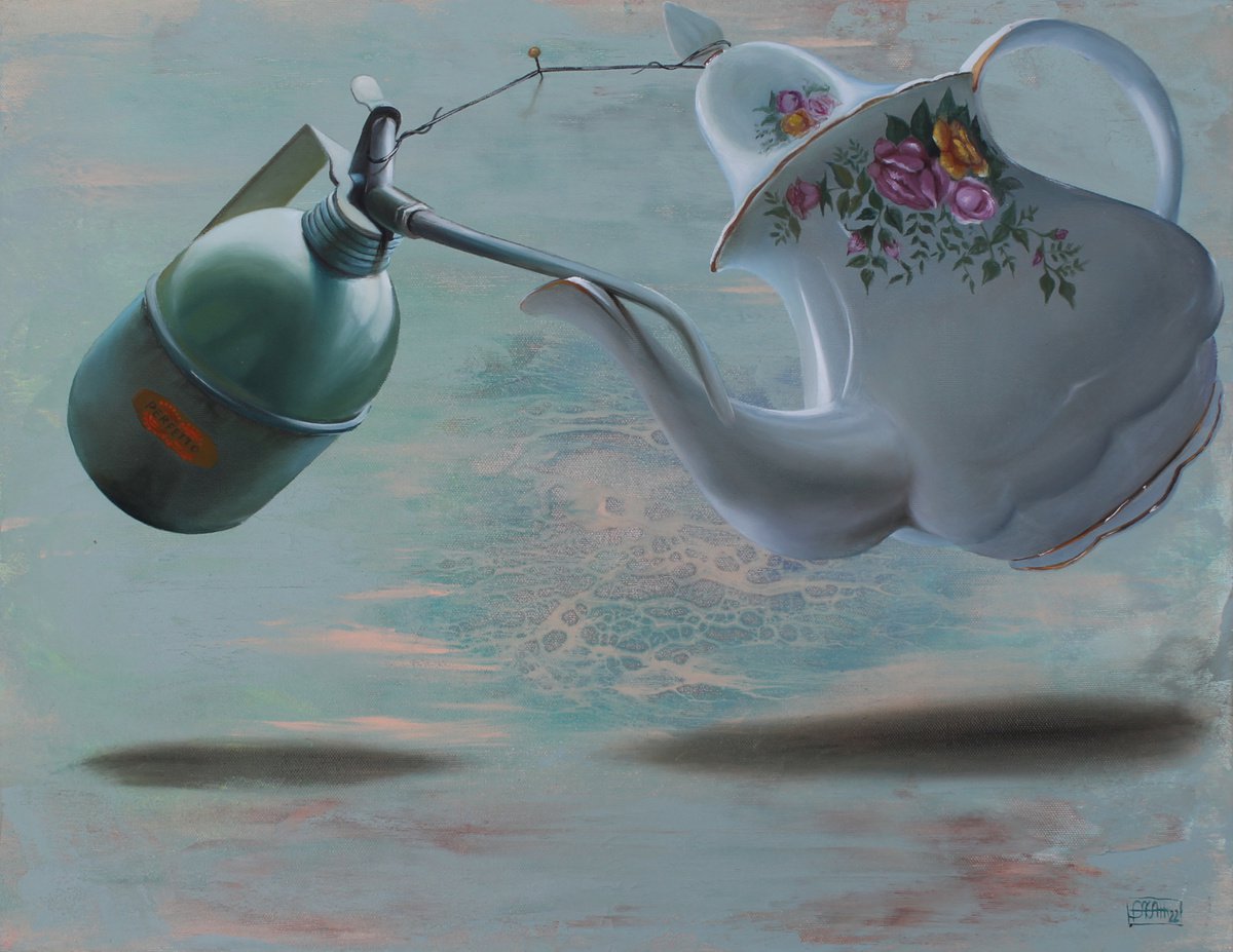 Surrealistic Still Life Oil Painting By Nicoletta Bagatti, 24 X 20", Felici Momenti -Sospesi 13, Original Artwork