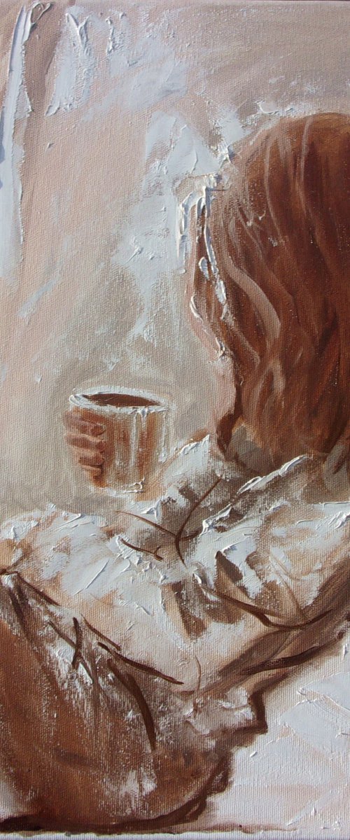" GOOD MORNING " window liGHt  ORIGINAL OIL PAINTING, GIFT, PALETTE KNIFE by Monika Luniak