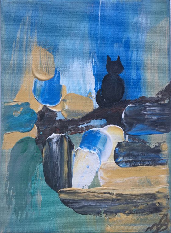 Black cat on a mini canvas