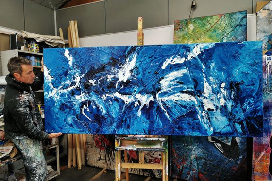 Molten Blue 240cm x 100cm Blue White Abstract Art