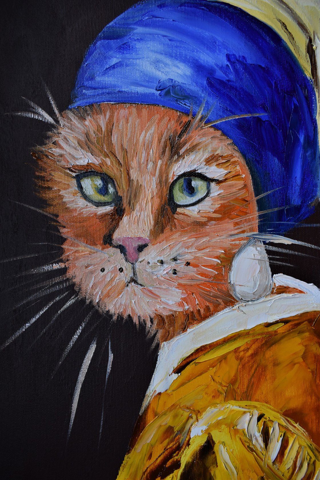 Cat with the pearl earring inspired by Vermeer painting feline art for ...