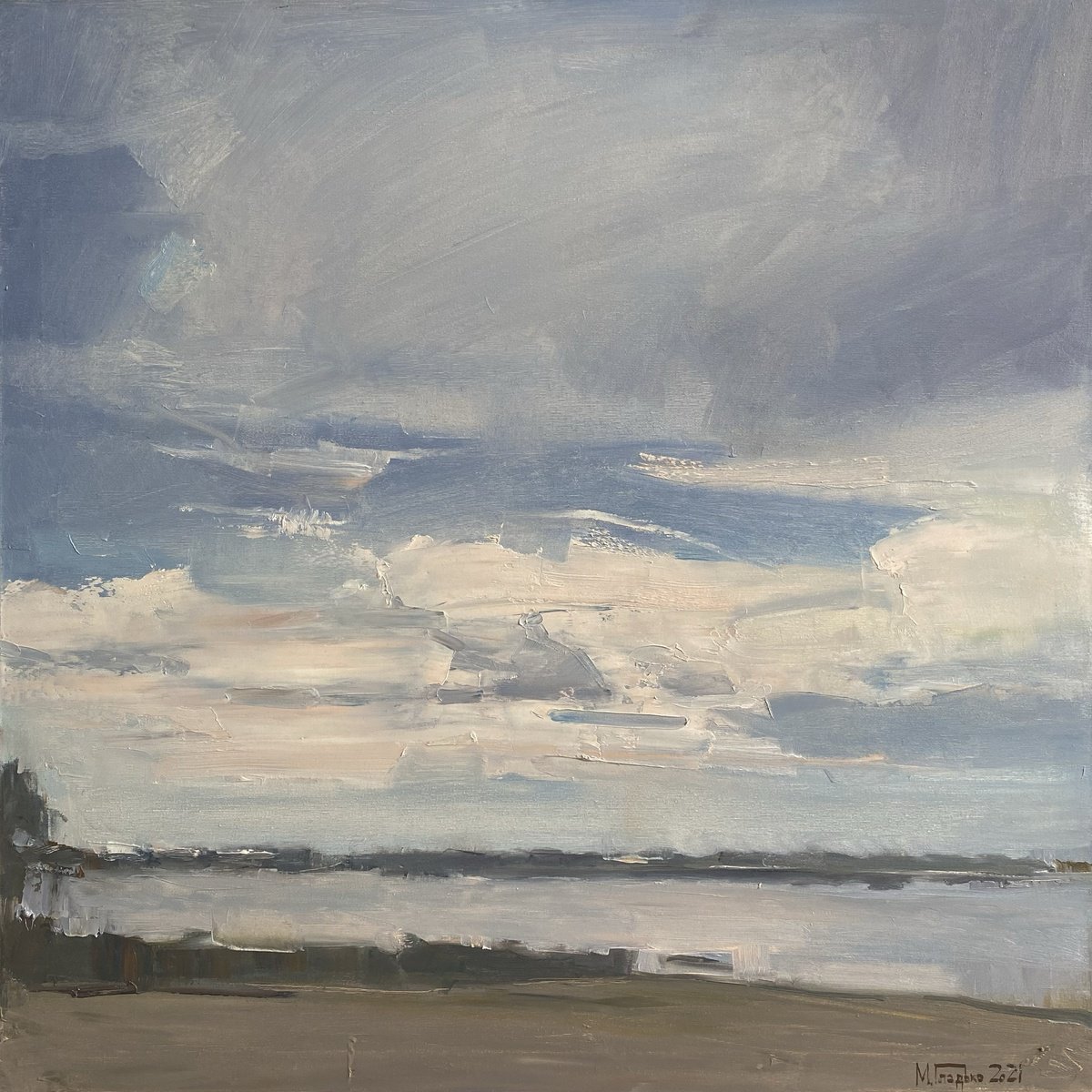 Impressionistic Landscape Oil Painting By Maxim Gladko, 31 X 31", Condition #9, Original Artwork