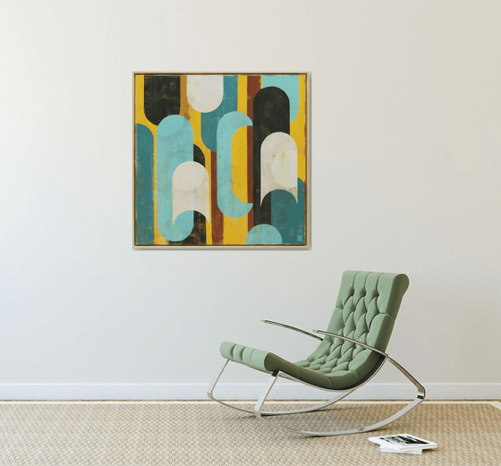 Traffic Brown & Yellow - Incl Frame - 85x85 cm - Pop Art Painting - 32A