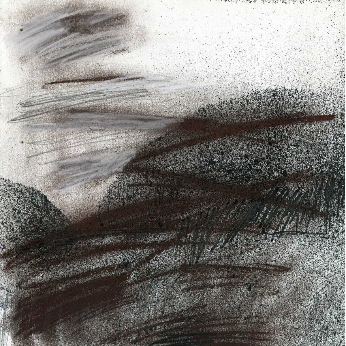 Abstract Landscape Charcoal Drawing By Elizabeth Anne Fox, 12 X 12, Winter River Source, Original Artwork