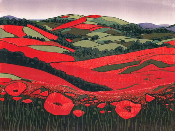 Poppies Unveiled - Linocut