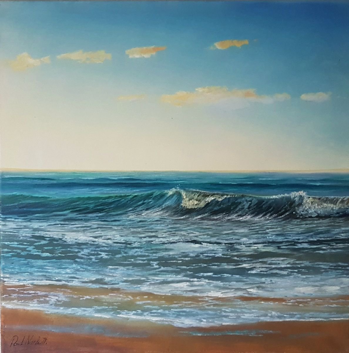 Photorealistic Landscape Oil Painting By Paul Narbutt, 20 X 20", On Peaceful Shores, Original Artwork