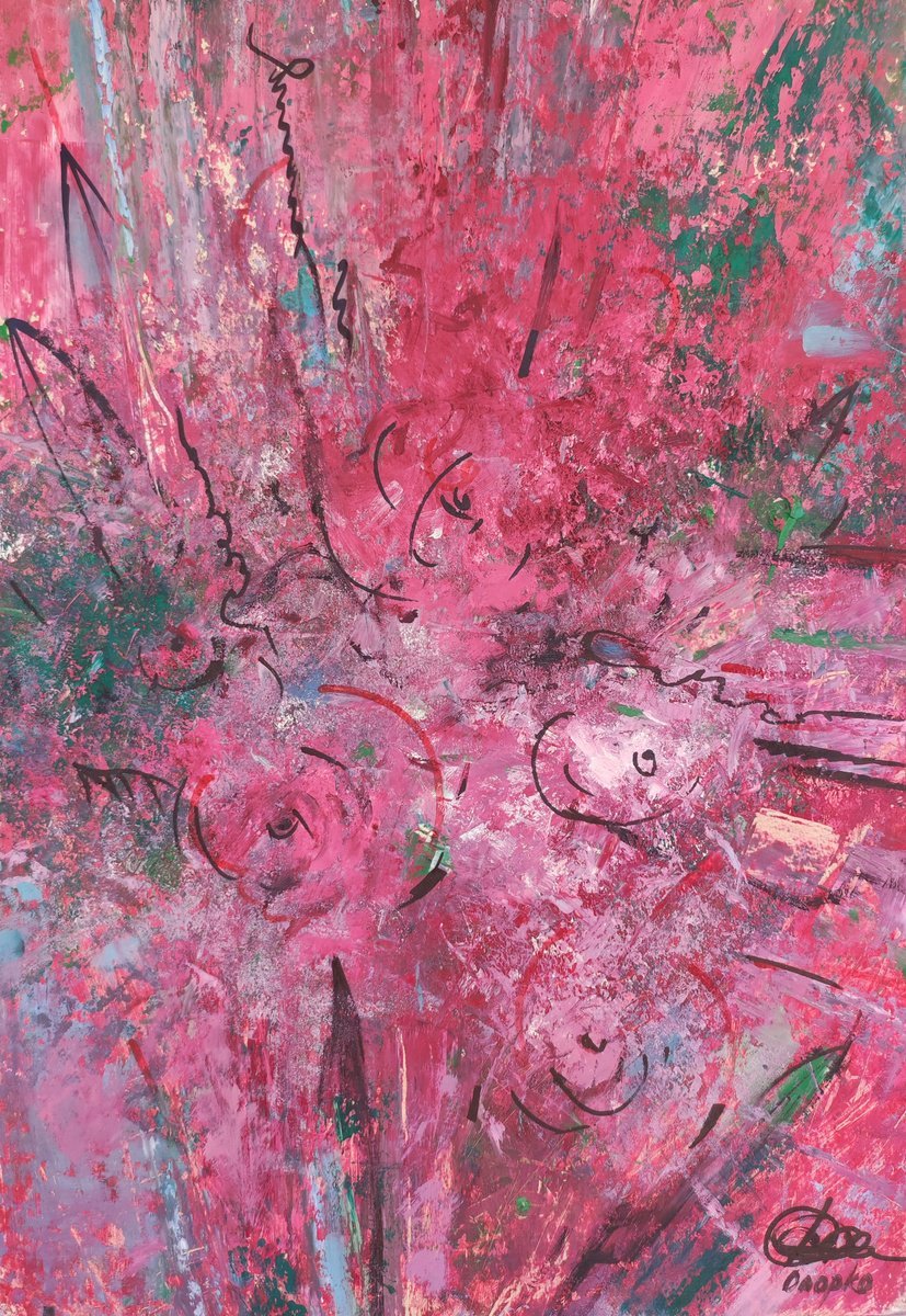 Organic Abstract Oil Painting By Olga Onopko, 13 X 19", Little Flower Fantasy 2, Original Artwork