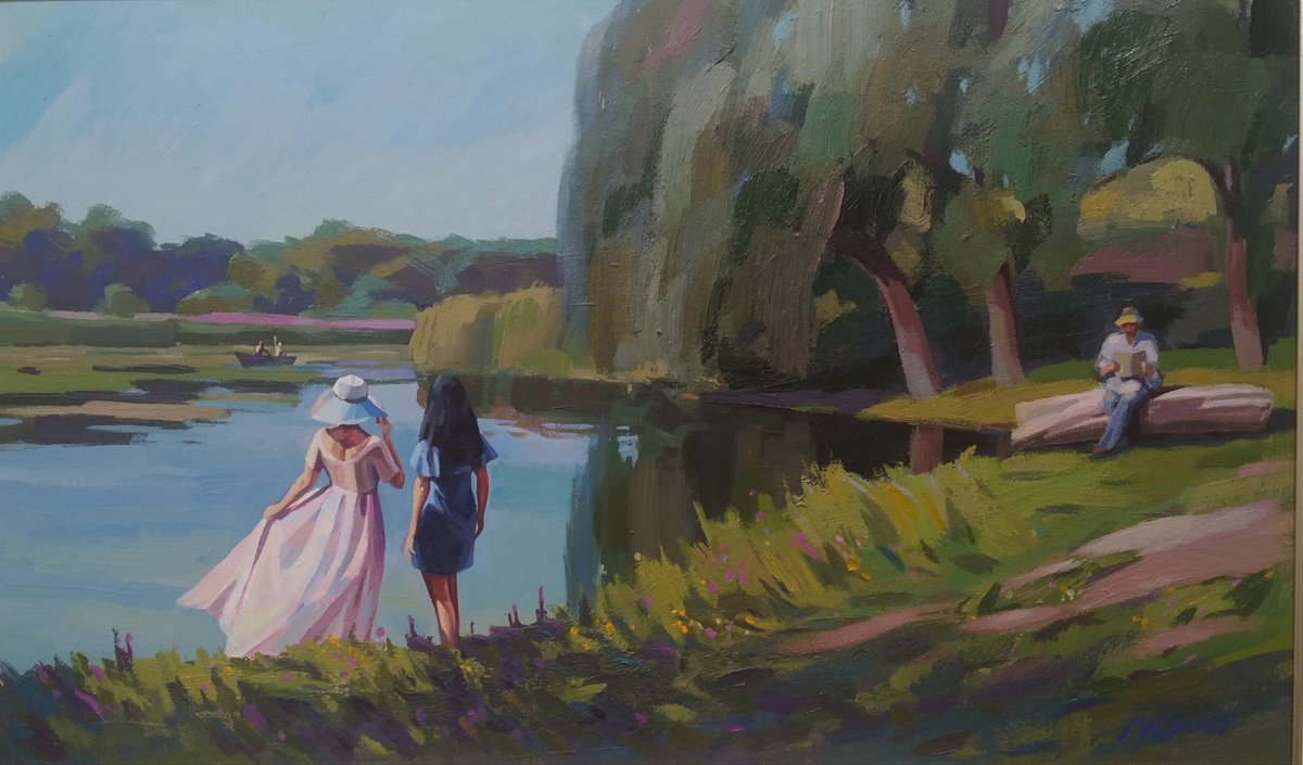 Impressionistic Portrait Acrylic Painting By Sergey Kachin, 39 X 24", Unexpected Meeting, Original Artwork