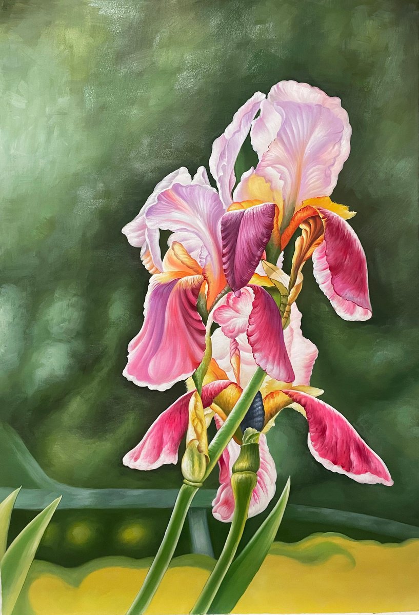 Impressionistic Botanical Oil Painting By Kunlong Wang, 24 X 35", Beautiful Flowers T263, Original Artwork