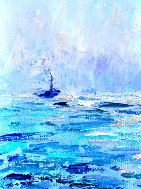 Sunset - Tenderness, 47*37cm, impressionistic oil sea sunset landscape painting