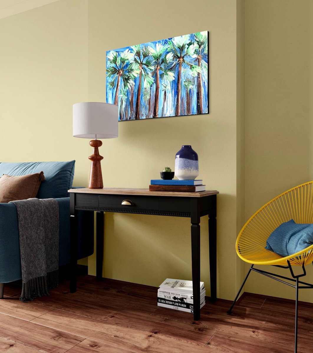 Impressionistic Landscape Acrylic Painting By Maria Tuzhilkina, 24 X 16", Palm Rhythm, Original Artwork