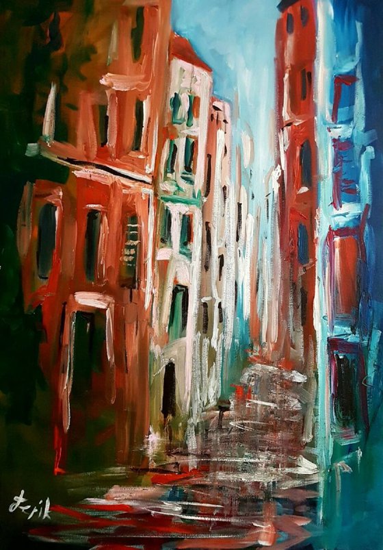 N27 Small town alley acrylic on canvas 70x100cm
