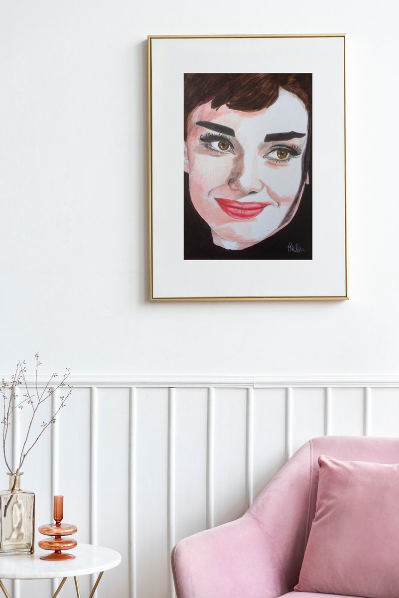 Expressive Portrait Pencil Drawing By Paul Nelson-Esch, 8 X 12", Audrey Hepburn Portrait, Original Artwork