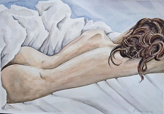 Sleeping beauty. Original watercolor painting by Svetlana Vorobyeva