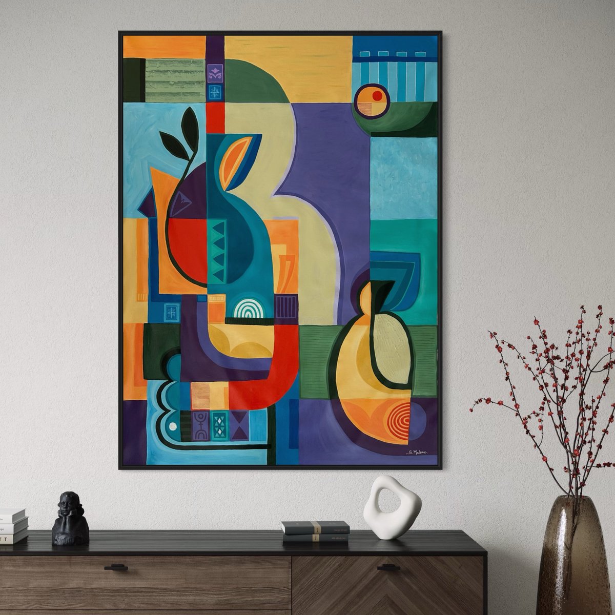 Abstract Acrylic Painting By Samantha Malone, 37 X 51", Message In A Bottle, Original Artwork