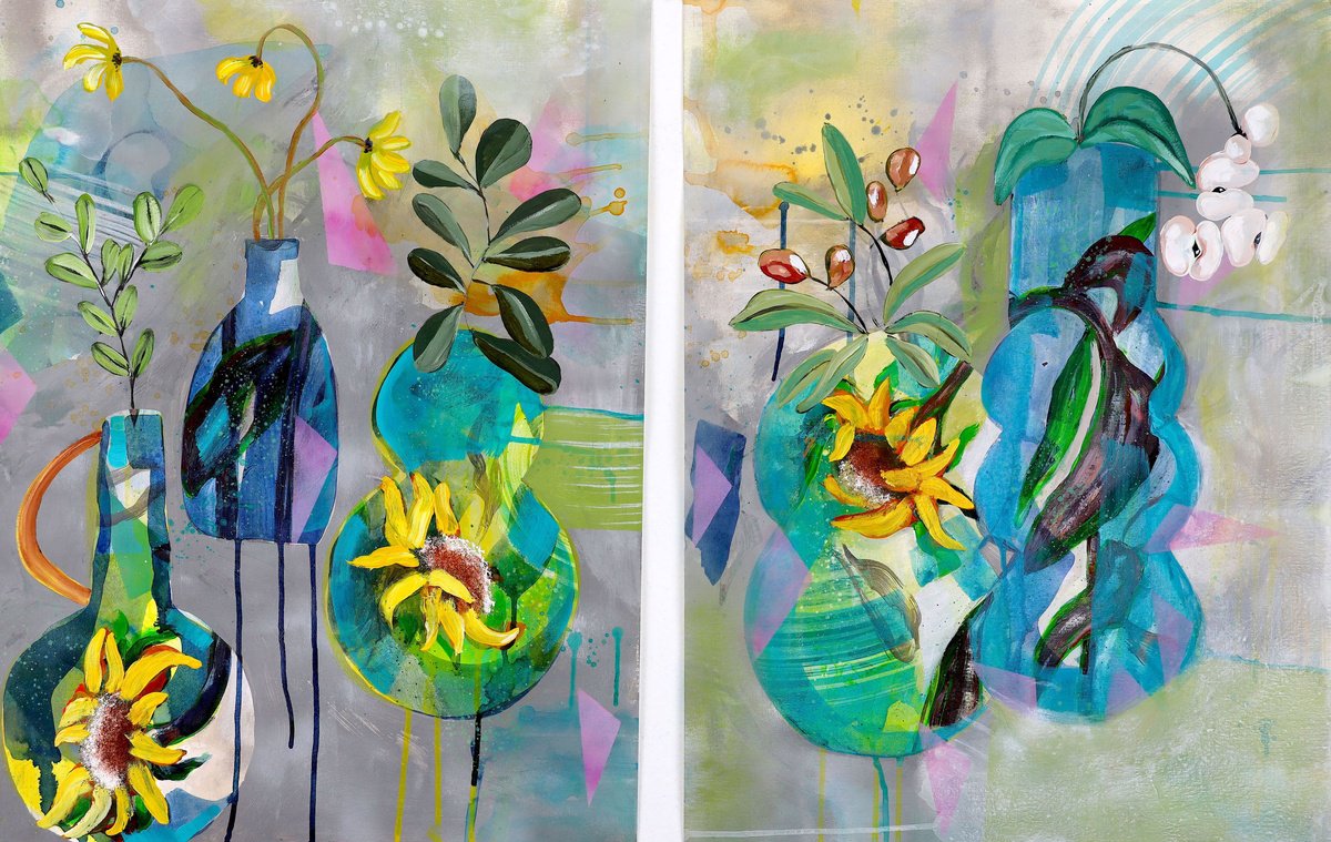 Abstract Botanical Acrylic Painting By Poovi Art, 37 X 24", Mi Cielo, Original Artwork