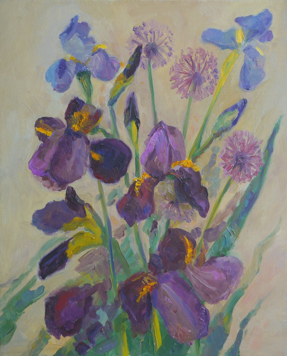 Expressive Botanical Oil Painting By Elena Lykhodid, 18 X 22, Favorite Flowers, Original Artwork