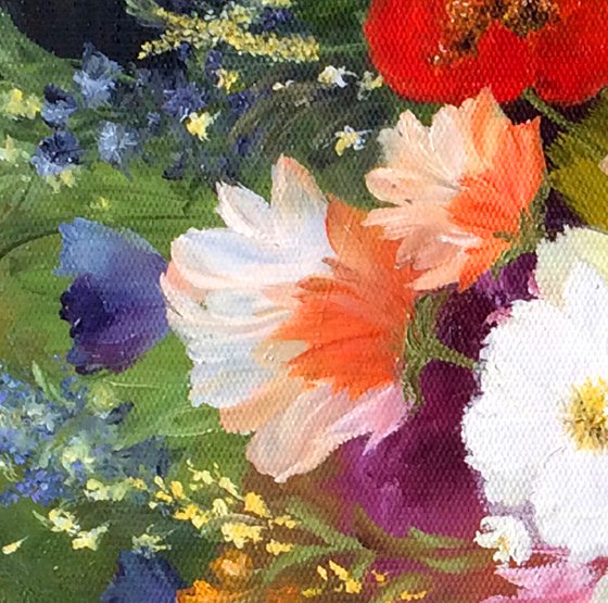 BOUQUET OF WILDFLOWERS - Nice still life. Bouquet of red poppies. White daisies. Summer. Flower garden. Pleasantly. armful.