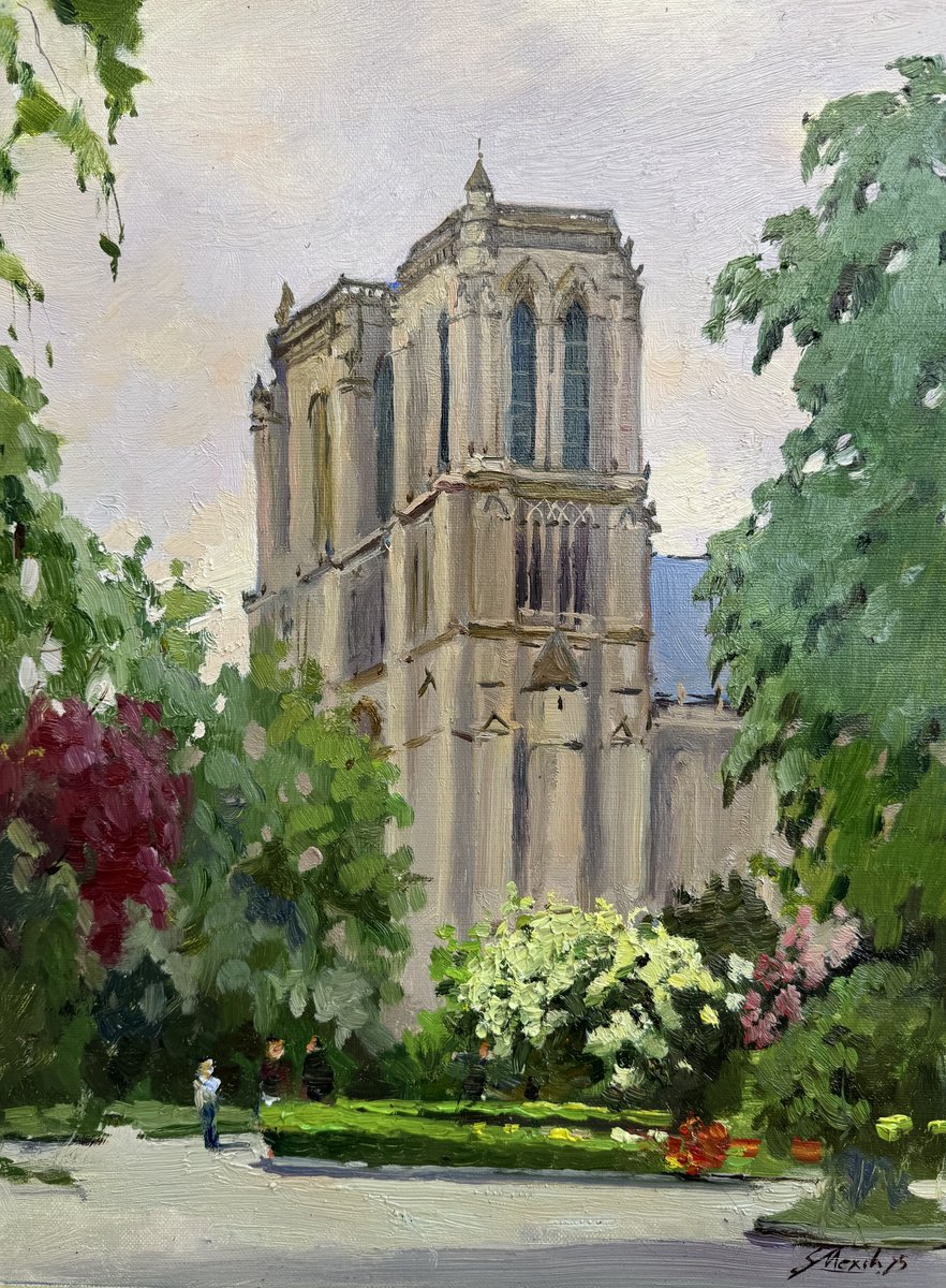 Impressionistic Cityscapes Oil Painting By Evgeniia Mekhova, 12 X 16, Notre-Dame De Paris, Original Artwork