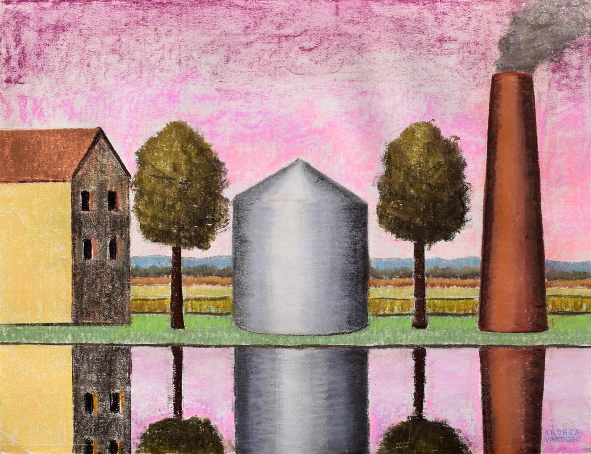 Impressionistic Landscape Pastel Drawing By Andrea Vandoni, 27 X 21, Silent Landscape 4, Original Artwork