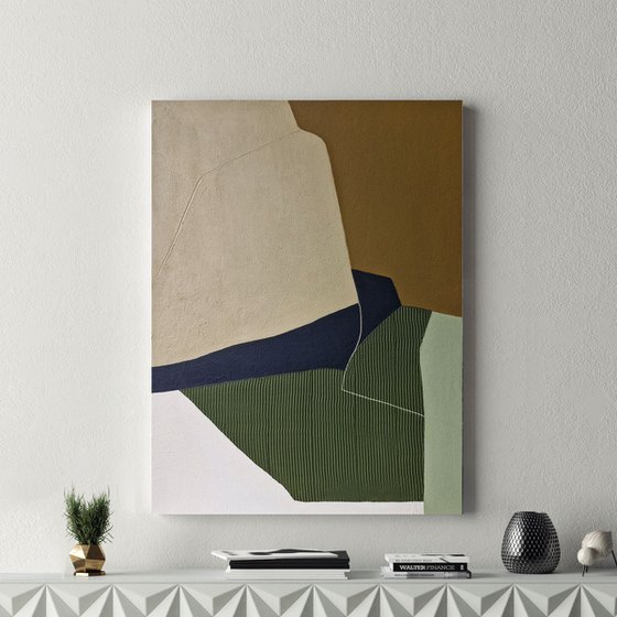 "Vista" Green brown navy abstract textured