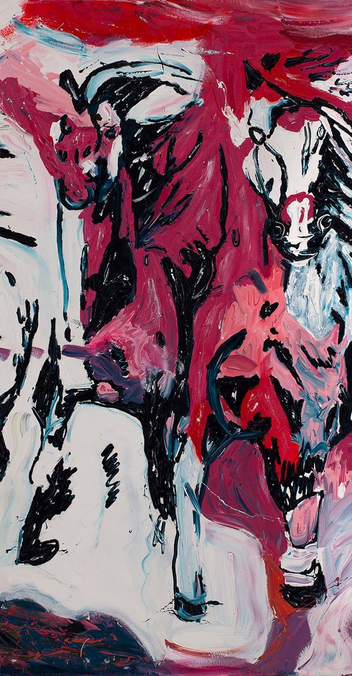 Horse painting - FULL GALLOP 100 x 80 x 4 cm.| 39.37"x31.5" Equine art, galloping horses by Oswin Gesselli by Oswin Gesselli