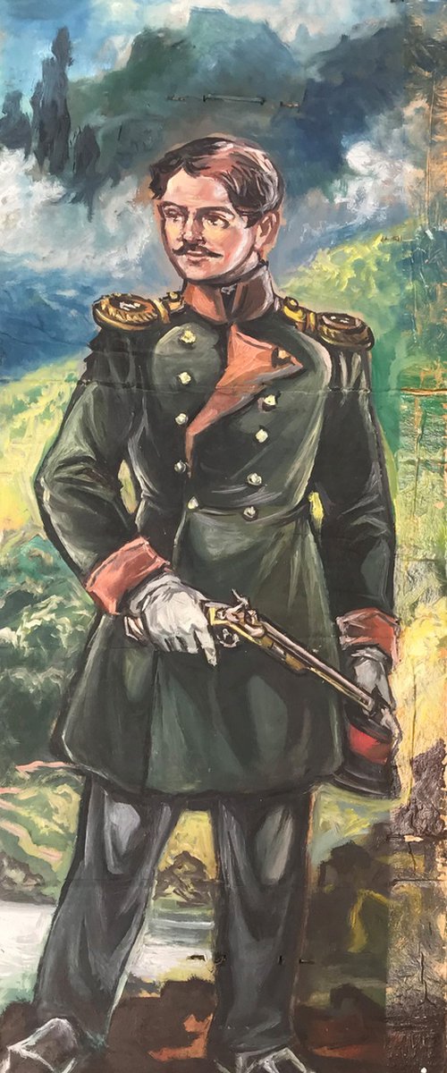 Full length portrait of a soldier by Oleg and Alexander Litvinov