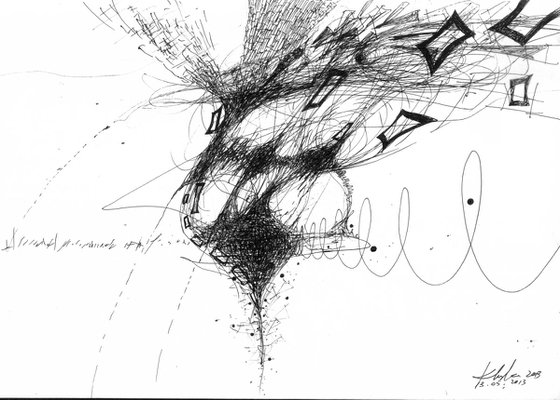 Special spontane tehnique still life theme like universe begginins explosionenergy signals Afordable art by Master OVIDIU KLOSKA