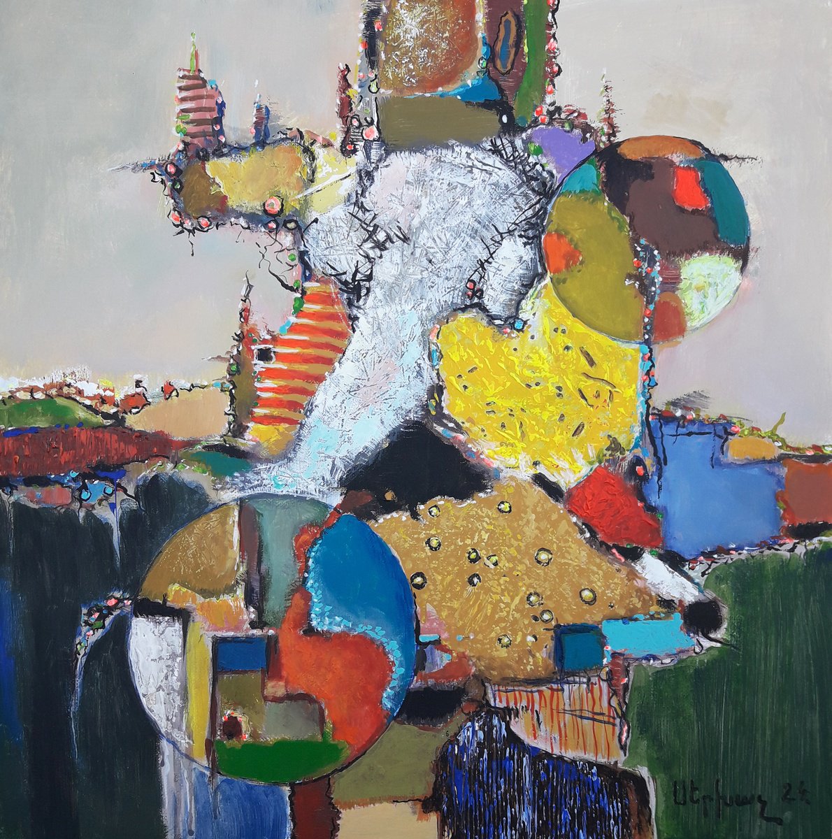 Abstract Oil Painting By Sergey Xachatryan, 20 X 20", Profile Of Abstraction, Original Artwork