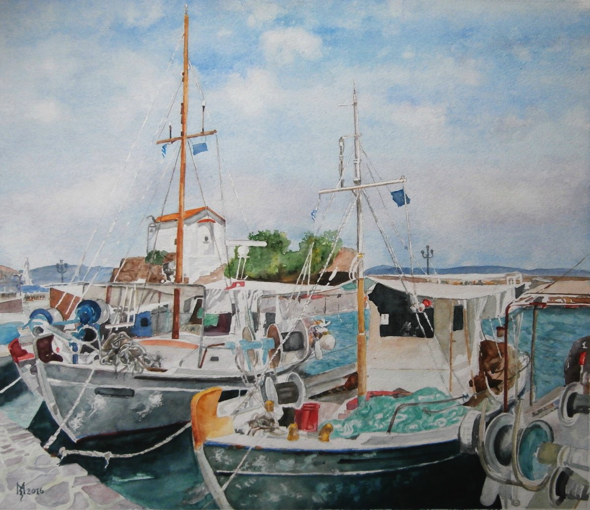 Impressionistic Watercolour , Calm Port By Zoran Mihajlovic Muza, 18 X 16, Artwork For Sale On Artfinder