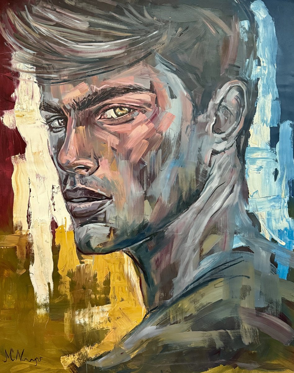 Expressive Portrait Oil Painting By Emmanouil Nanouris, 39 X 47, Mediterranean, Original Artwork