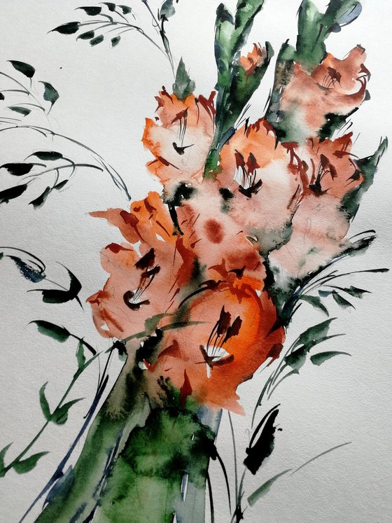 Gladiolus painting/ Red flowers art