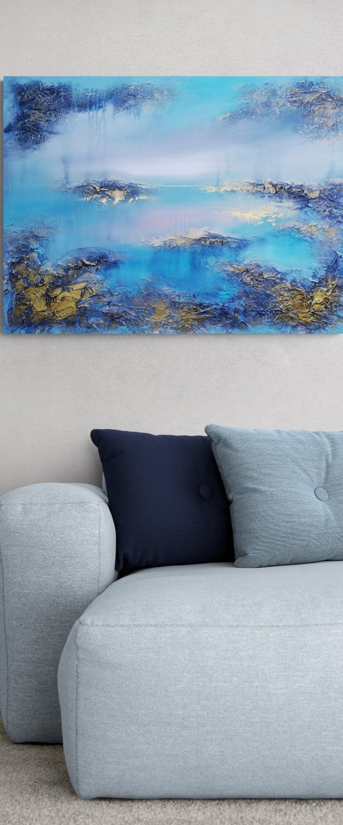 A large original modern abstract structured mixed media painting "Calmness" from "Tenderness" Series by Vera Hoi