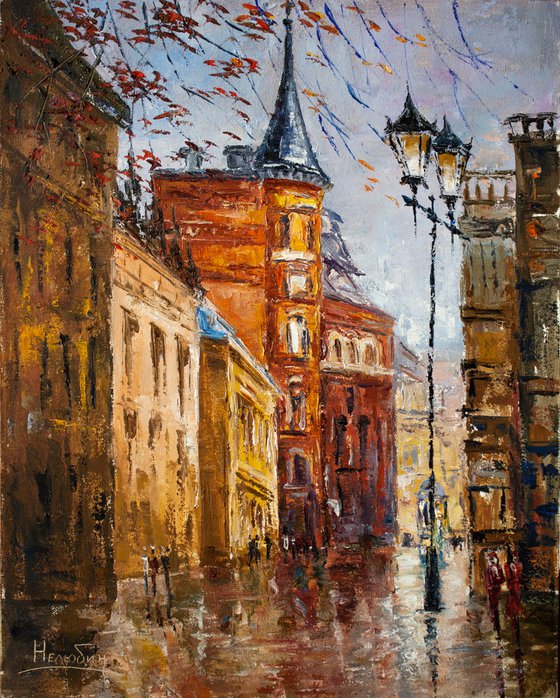 Rainy city ,Old town, city landscape