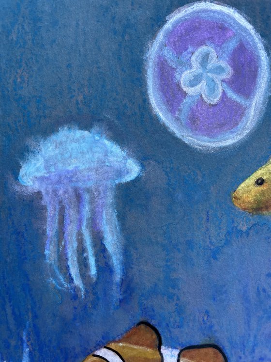 Clown Fish Metallic Watercolor Painting, Jellyfish Original Artwork, Ocean  Picture, Shiny Wall Art Watercolour by Kate Grishakova