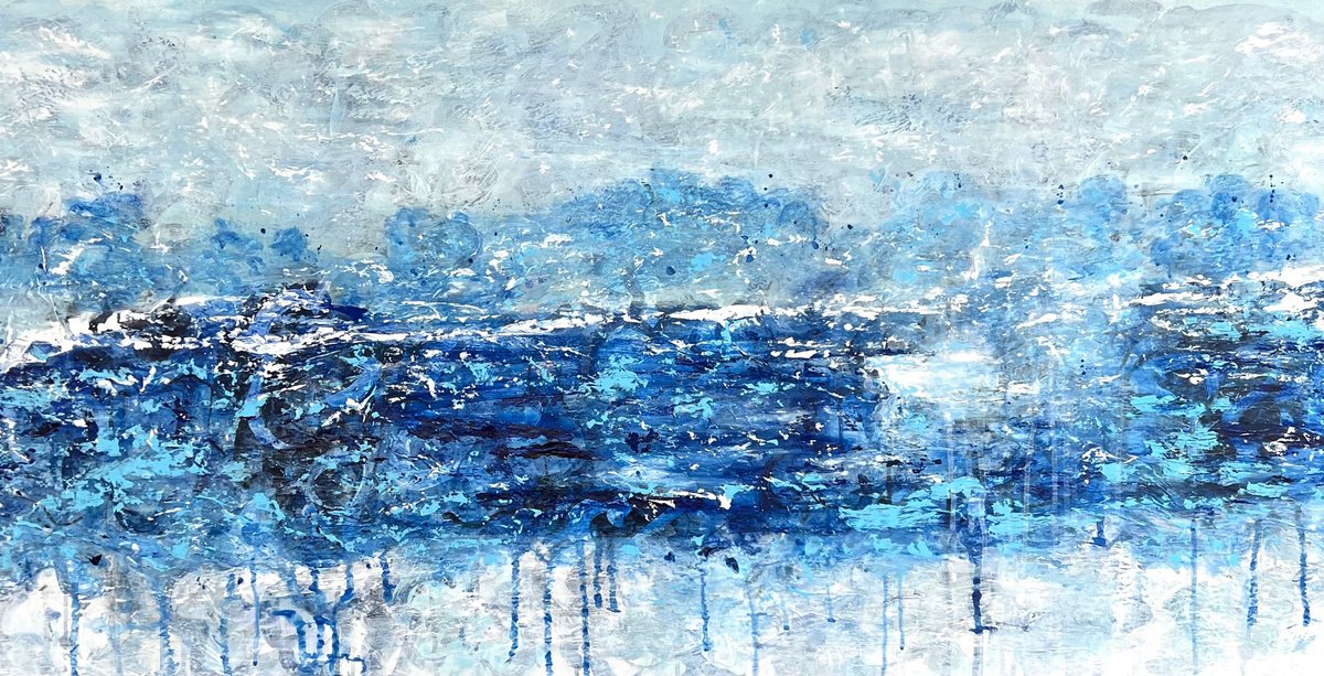 Organic Abstract Acrylic Painting By Angelika Millmaker, 48 X 24, Ocean Breeze Iii, Original Artwork